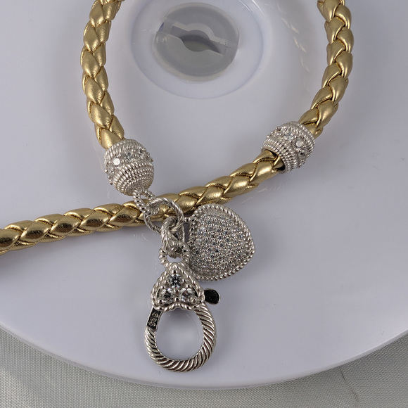 Judith Ripka 925 Silver/Faux Leather/Diamonique Gold Necklace - Picture 3 of 8